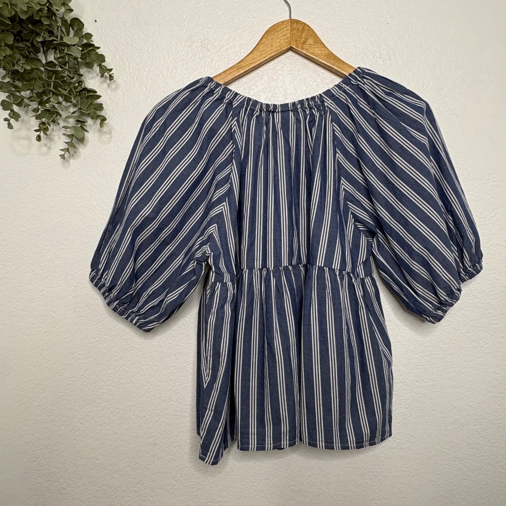 Old Navy Blue Striped Peasant Puff-Sleeve Blouse - Picture 7 of 7